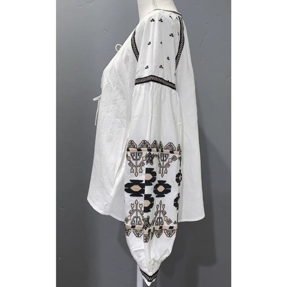 RD & Koko White Anthropologie Tribal Embroidered Top Jacket Cropped Oversized L - Picture 4 of 12